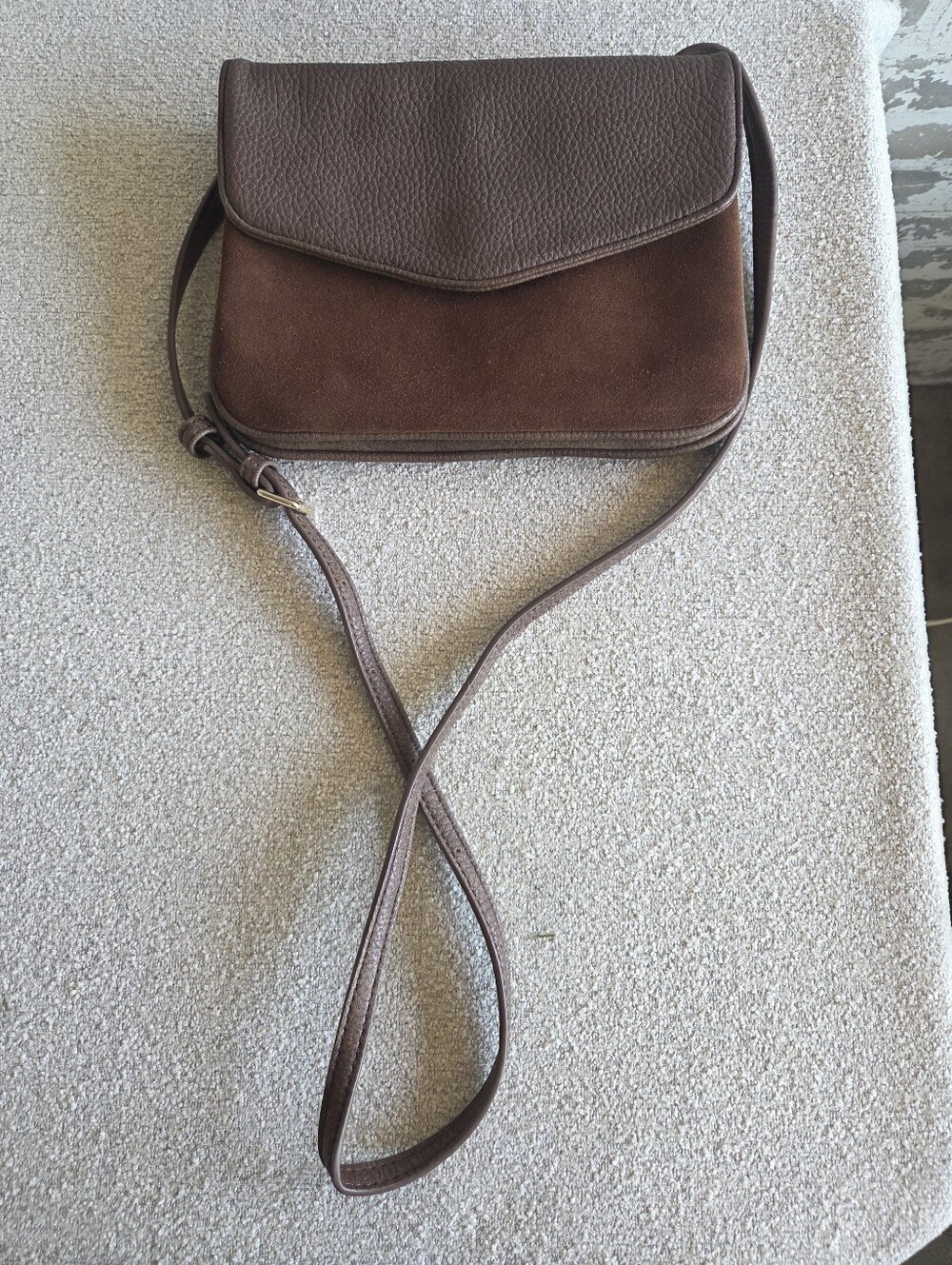 Moda Luxe Brown Leather Suede Crossbody Flap Bag Floral Lining Boho